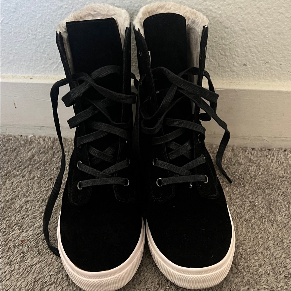 PAWJ Vegan Black Faux Suede High-Top Sneakers Size 6.5